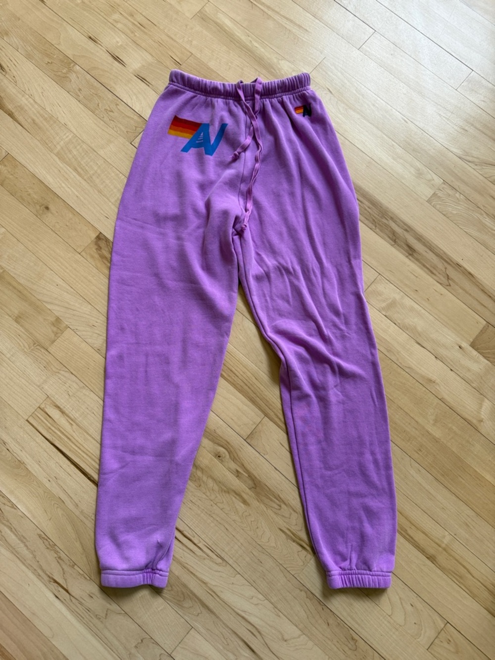 Aviator Nation Purple womens Joggers with Rainbow Accent xs